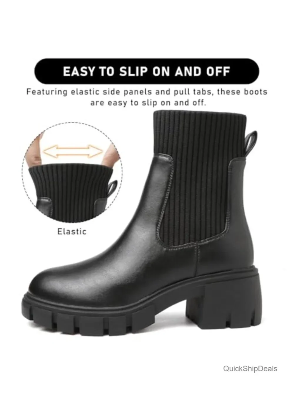 Women's Platform Chelsea Boots Chunky Block Heel Lug Sole Ankle Booties PU